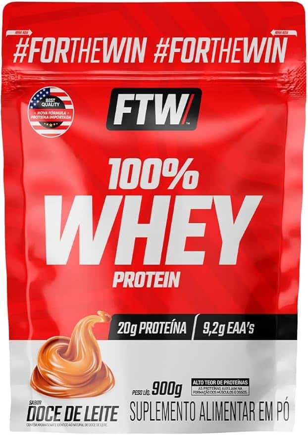FTW 100% Whey Protein com Proteína Concentrada WPC, Suplemento Alimentar Pós-Treino FTW 100% Whey Protein com Proteína Concentrada WPC, Suplemento Alimentar Pós-Treino em Pó com Fonte de Proteína do Soro do Leite, Alto Valor Biológico, Sem Glúten – Refil 900g (Sabor Doce de Leite) - Imagem 1