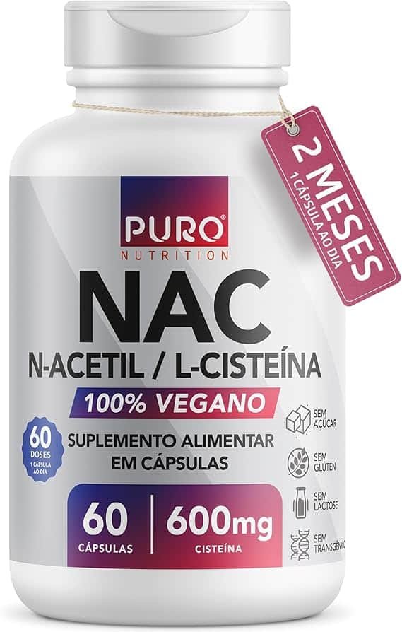 NAC N-Acetil L-Cisteína 600mg Puro Nutrition — 600 mg, 60 Cápsulas Veganas NAC N-Acetil L-Cisteína 600mg Puro Nutrition — 600 mg, 60 Cápsulas Veganas - Imagem 1