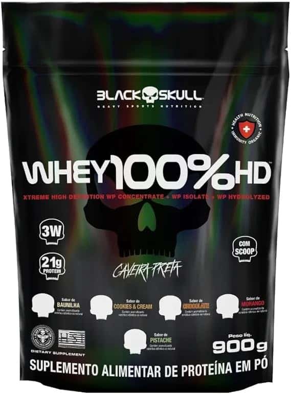 Refil Whey 100% Hd Chocolate 900G, Black Skull Refil Whey 100% Hd Chocolate 900G, Black Skull - Imagem 1