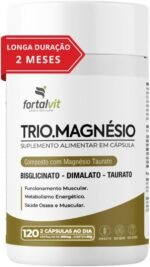 TRIO.MAGNÉSIO - Longa Duração: 2 Meses de Uso, Bisglicinato - Dimalato - Taurato, 260mg Alta Concentração,120 Cápsulas, Fortalvit
