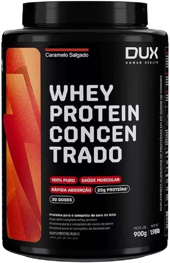 Whey Protein Concentrado Caramelo Salgado Pote 900g – Contribui para o Ganho Muscular Hipertrofia – Dux Human Health Whey Protein Concentrado Caramelo Salgado Pote 900g – Contribui para o Ganho Muscular Hipertrofia – Dux Human Health - Imagem 1